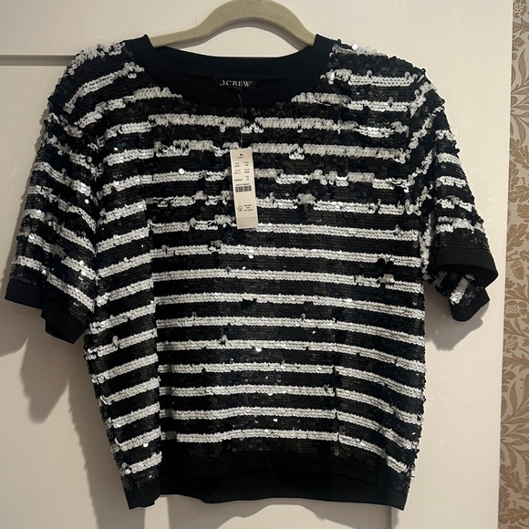 J. Crew Tops - NWT JCrew Black and White Striped cotton and Sequin Tee